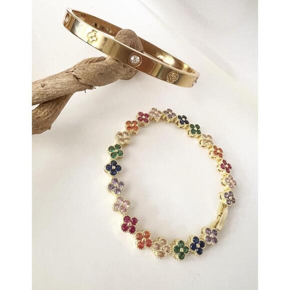 18K Gold Plated Multi clover Bracelet Bangle SET stainless steel Womens Jewelry - Picture 9 of 9